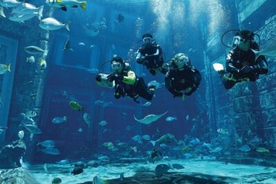 Dubai Lost Chambers Dive Explorer (Certification Required) - The pre-water steps: wetsuit, scuba setup, and safety briefing