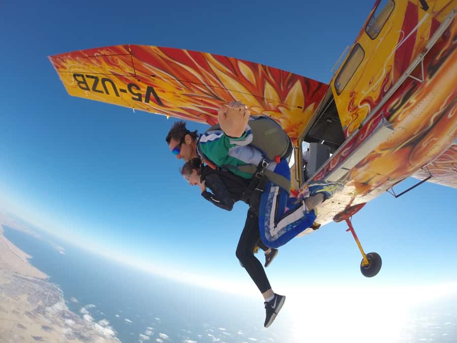 From Swakopmund: Tandem Sky Diving - From Swakopmund pickup to the club briefing that keeps you steady